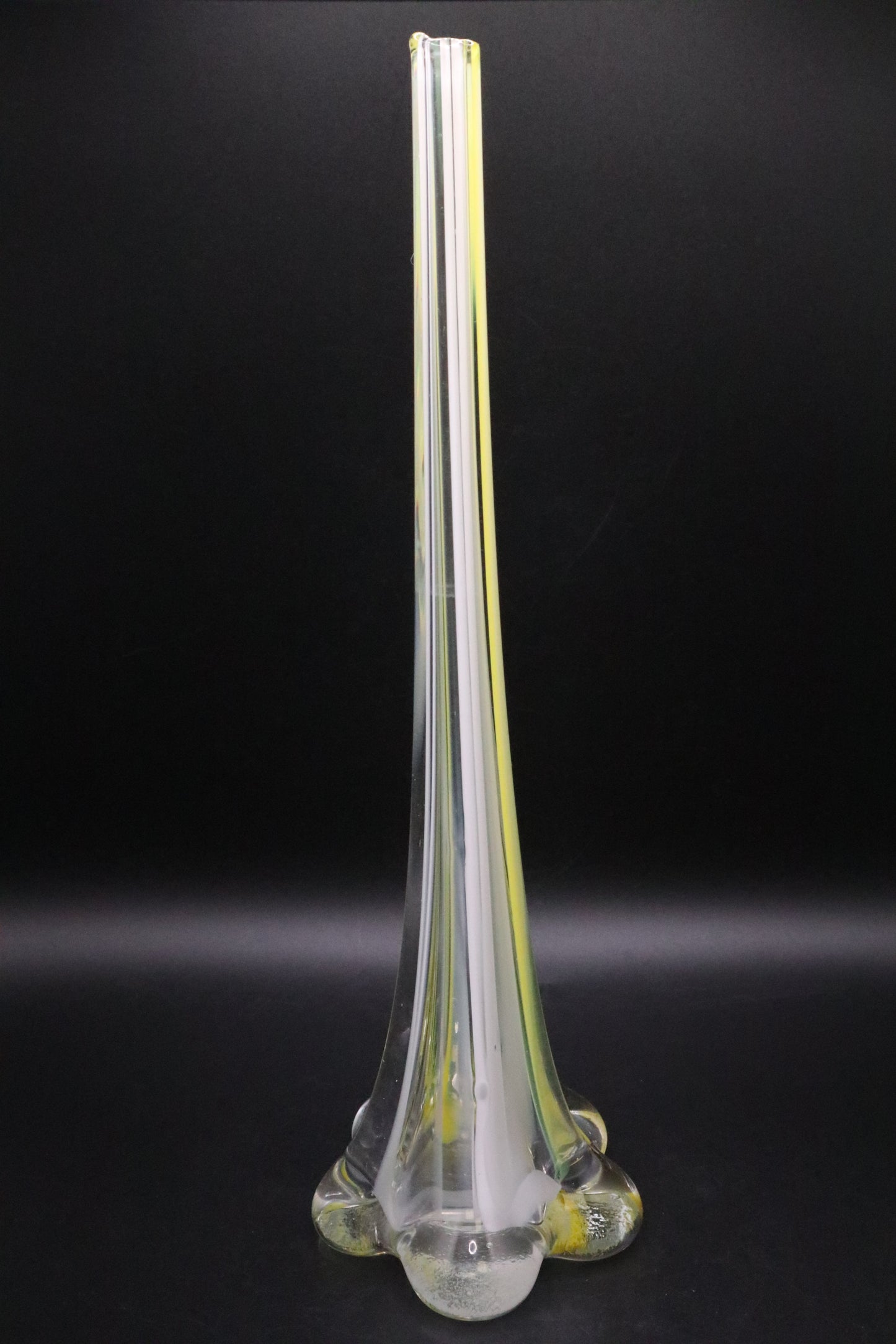 UCAGO HAND BLOWN GLASS YELLOW WHITE STRIP BUD VASE