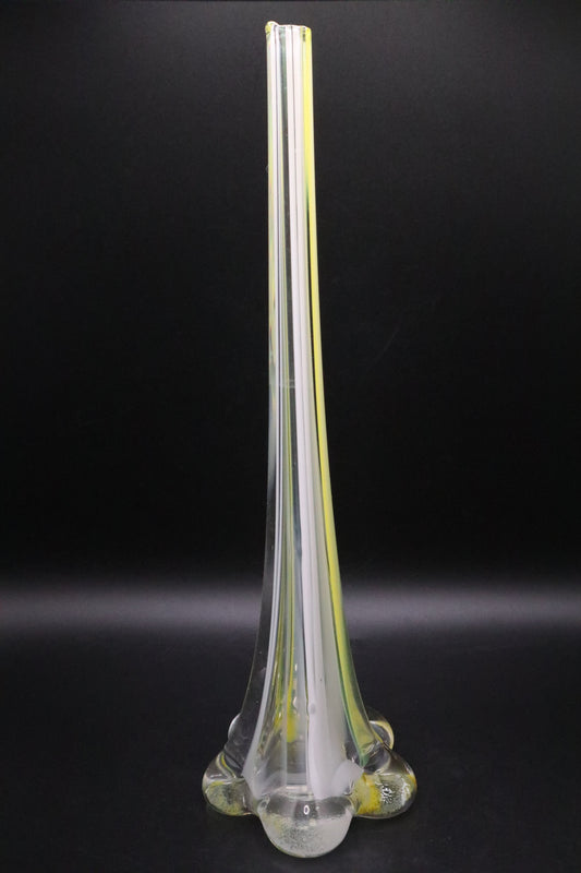 UCAGO HAND BLOWN GLASS YELLOW WHITE STRIP BUD VASE