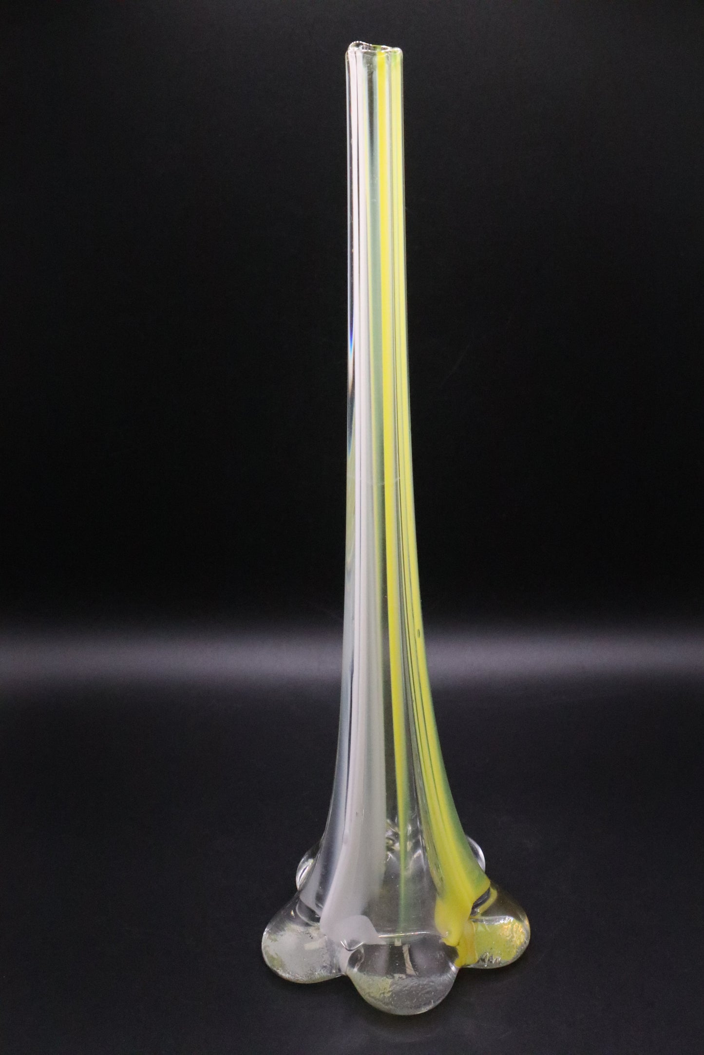 UCAGO HAND BLOWN GLASS YELLOW WHITE STRIP BUD VASE