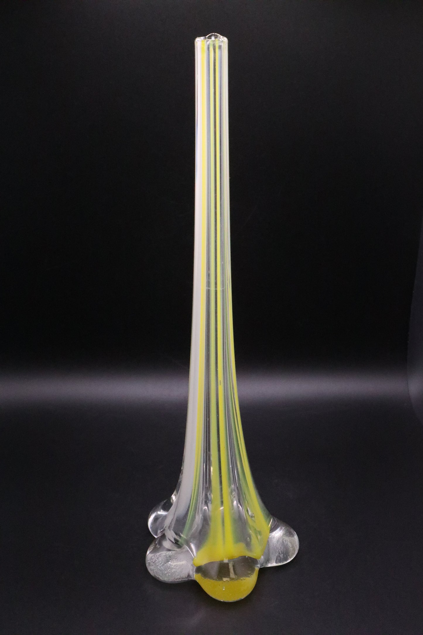 UCAGO HAND BLOWN GLASS YELLOW WHITE STRIP BUD VASE
