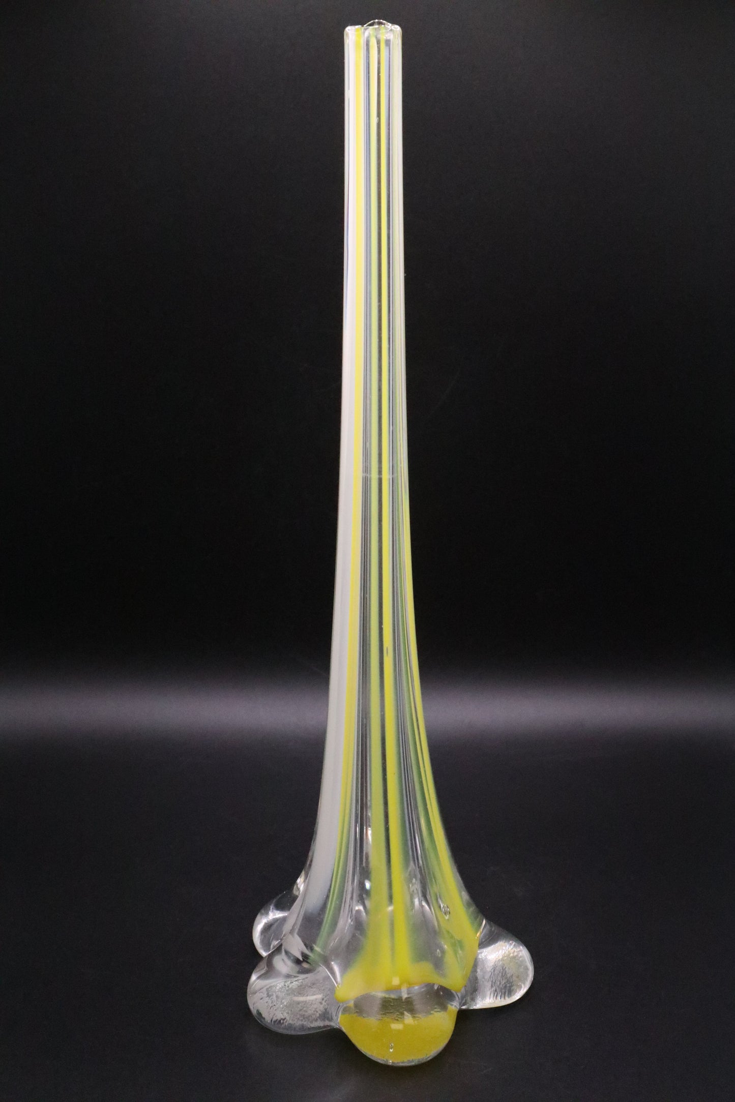 UCAGO HAND BLOWN GLASS YELLOW WHITE STRIP BUD VASE