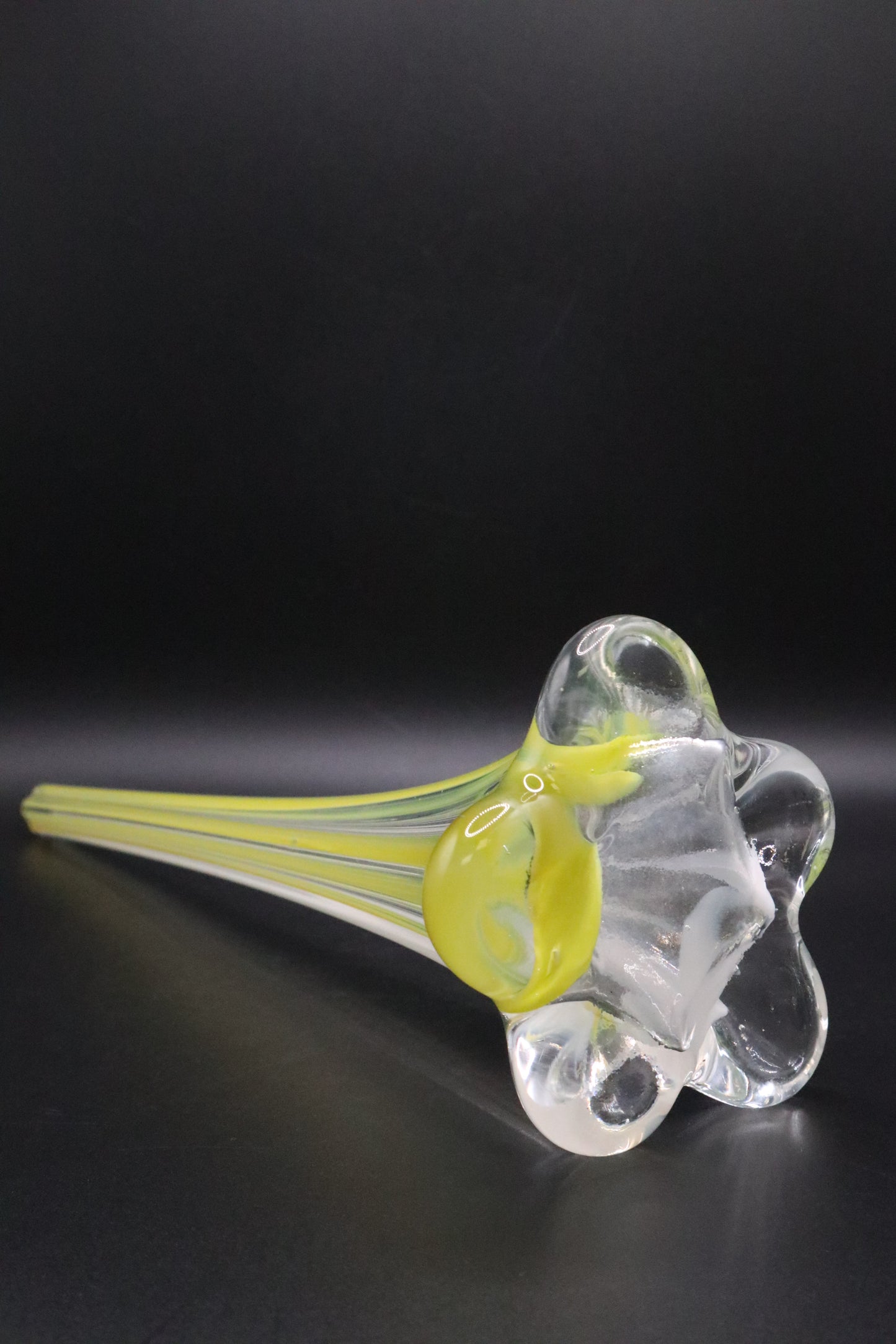 UCAGO HAND BLOWN GLASS YELLOW WHITE STRIP BUD VASE