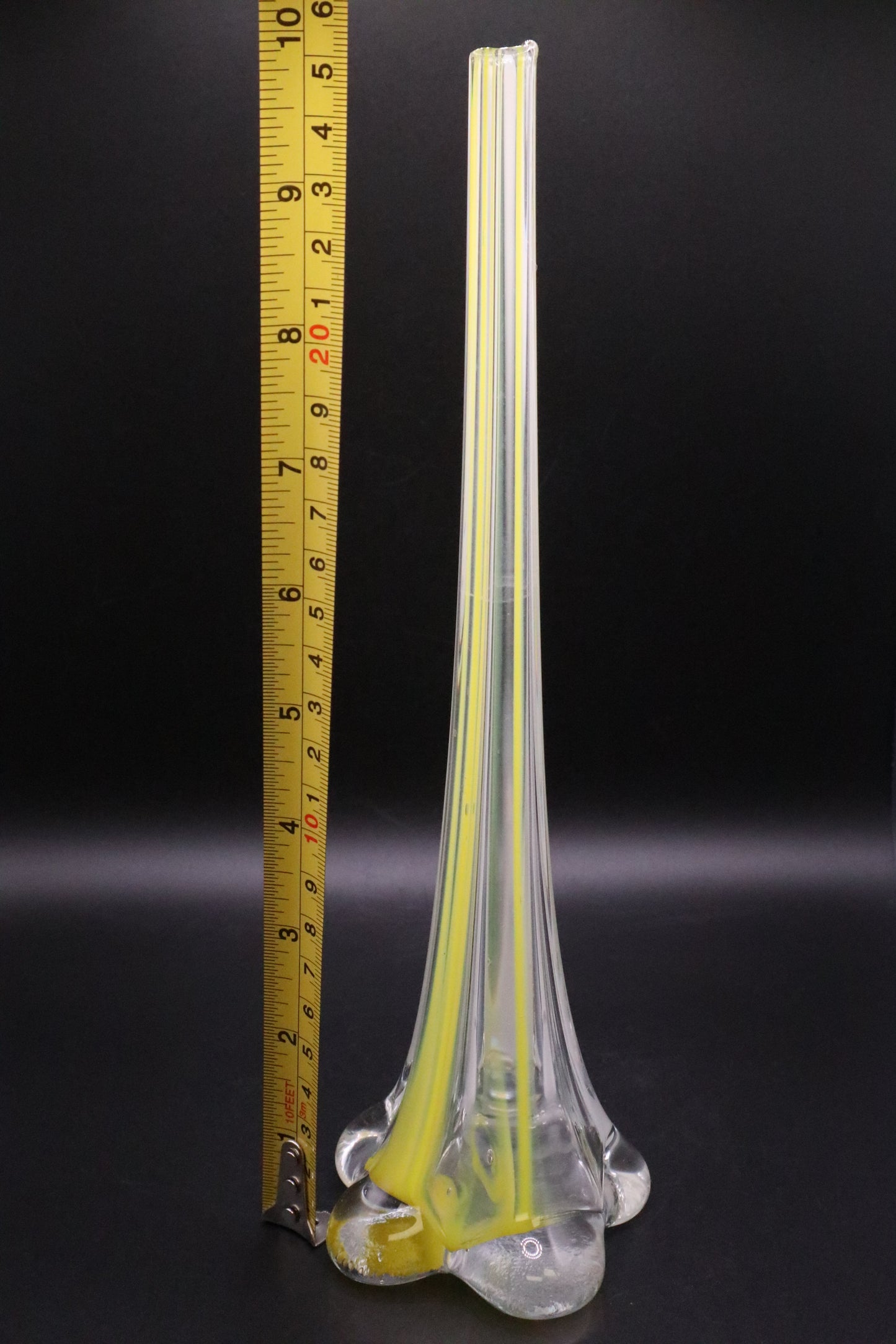 UCAGO HAND BLOWN GLASS YELLOW WHITE STRIP BUD VASE