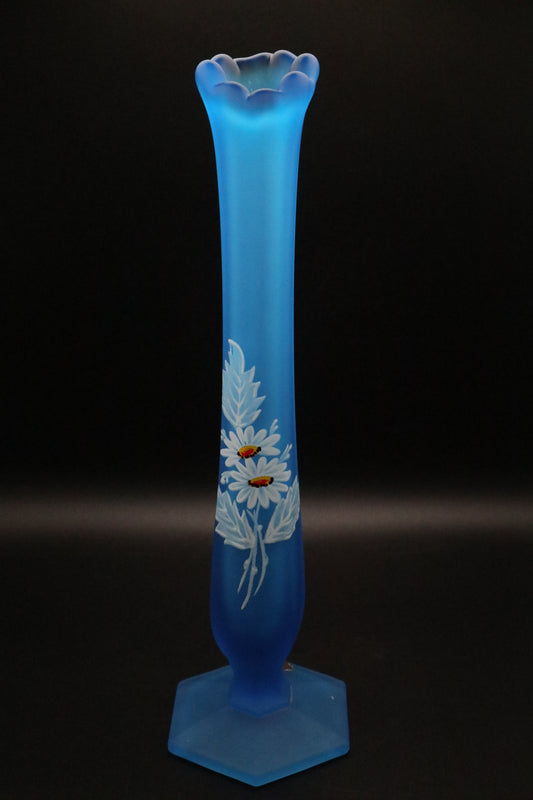 VINTAGE BLUE AMETHYST VASE TWISTED STEM FOOTED ART GLASS