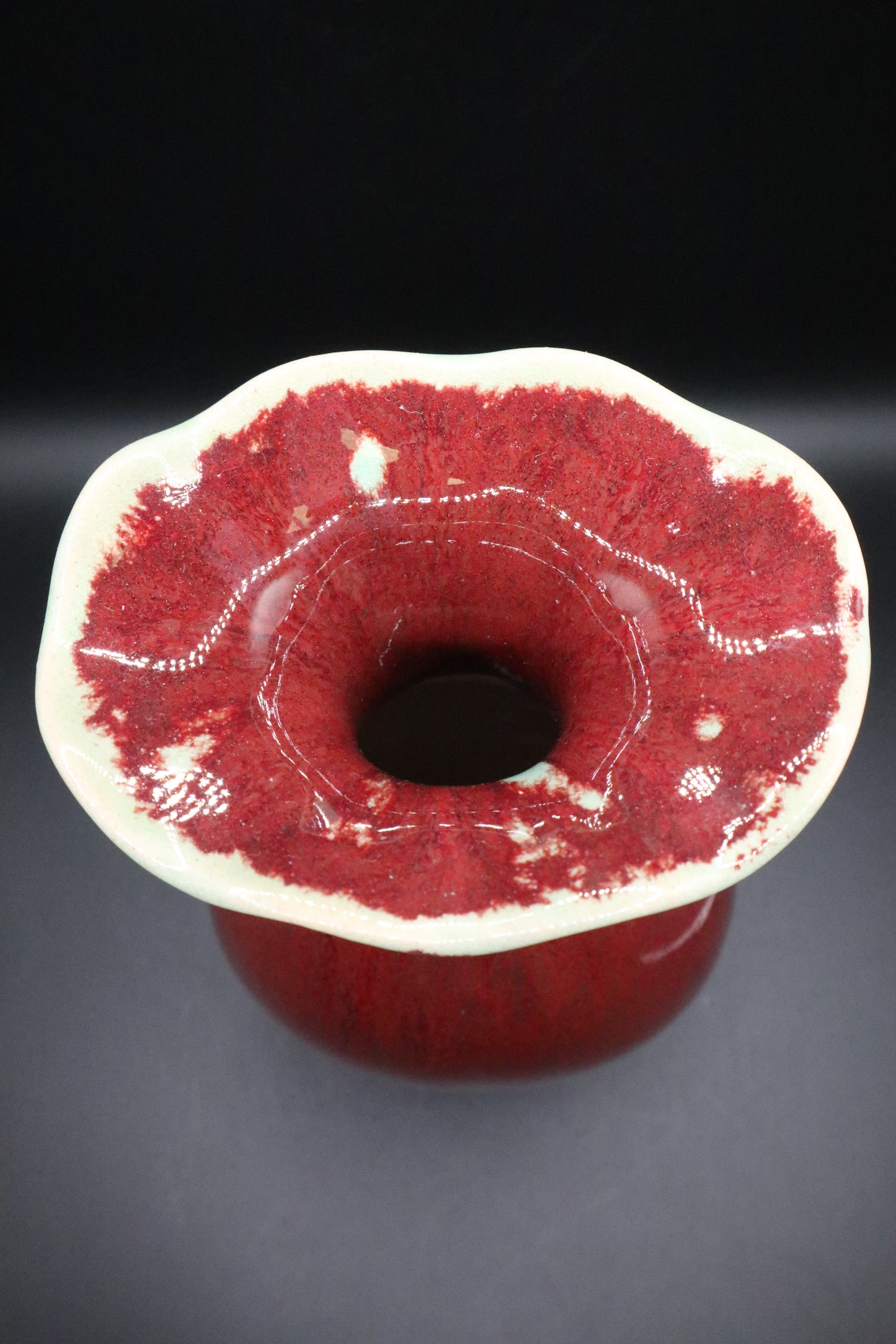 VINTAGE BOMBAY DRIP GLAZED BURGUNDY VASE