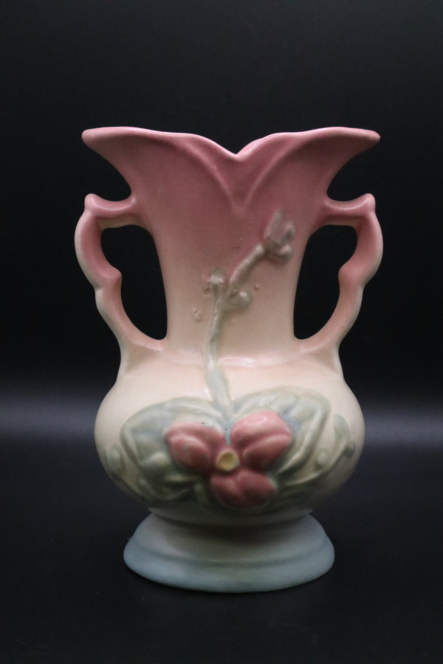 VINTAGE HALL ART POTTERY DOGWOOD FLOWER DOUBLE HANDLE VASE