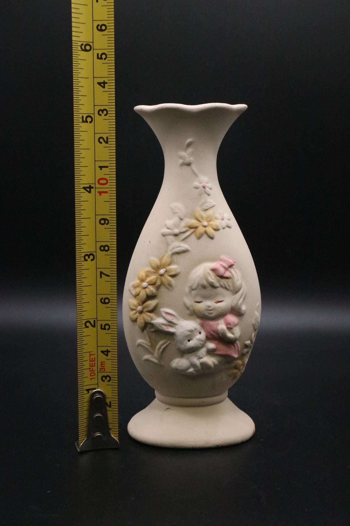 VINTAGE UCTCI JAPAN BISQUE VASE GIRL W/ BUNNY