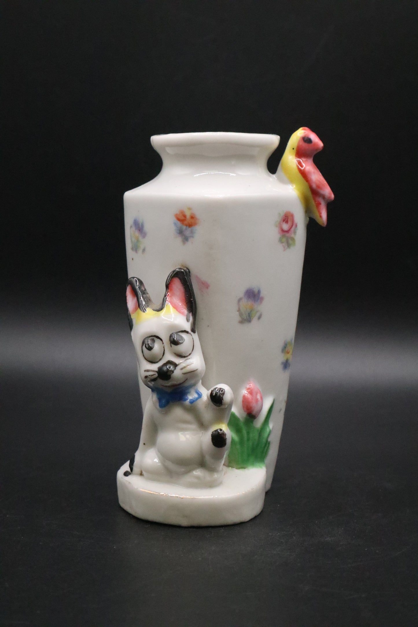 VINTAGE HAND PAINTED MINI DOG VASE JAPAN
