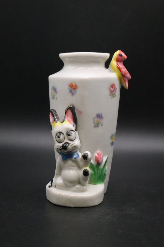 VINTAGE HAND PAINTED MINI DOG VASE JAPAN