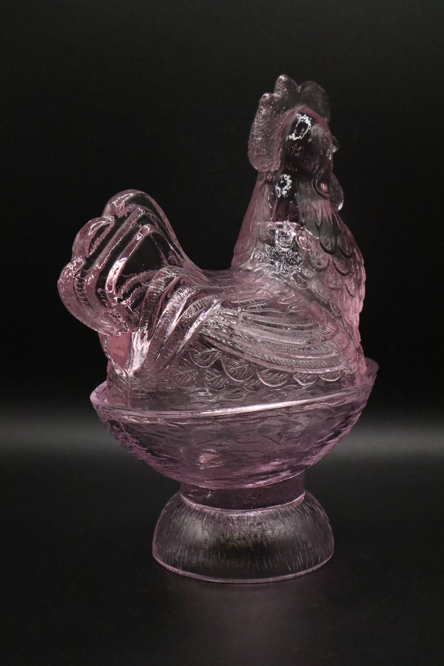 VINTAGE GLASS ROOSTER CANDY DISH PINK