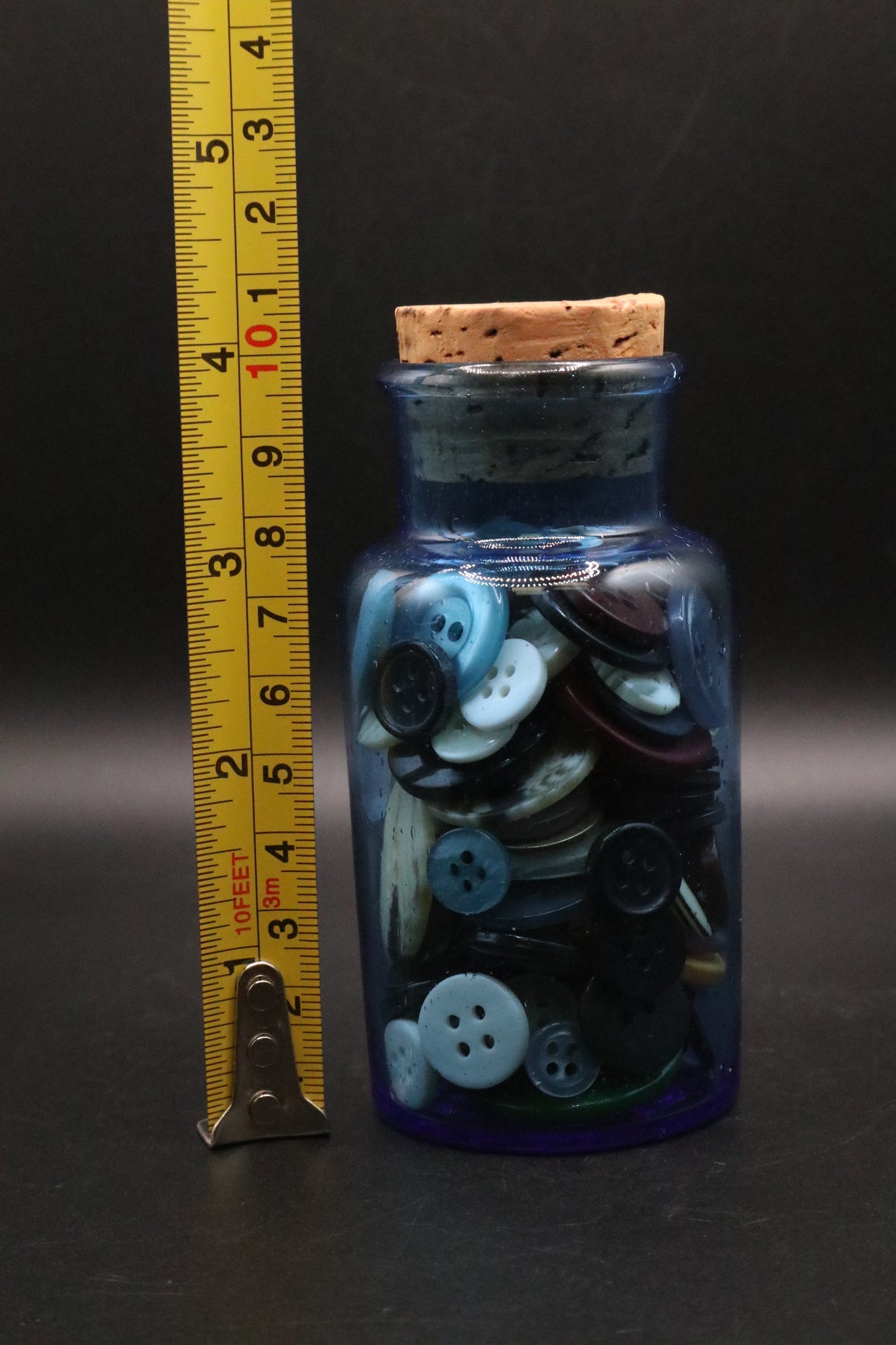 VINTAGE GLASS APOTHECARY JAR WITH VINTAGE BUTTONS