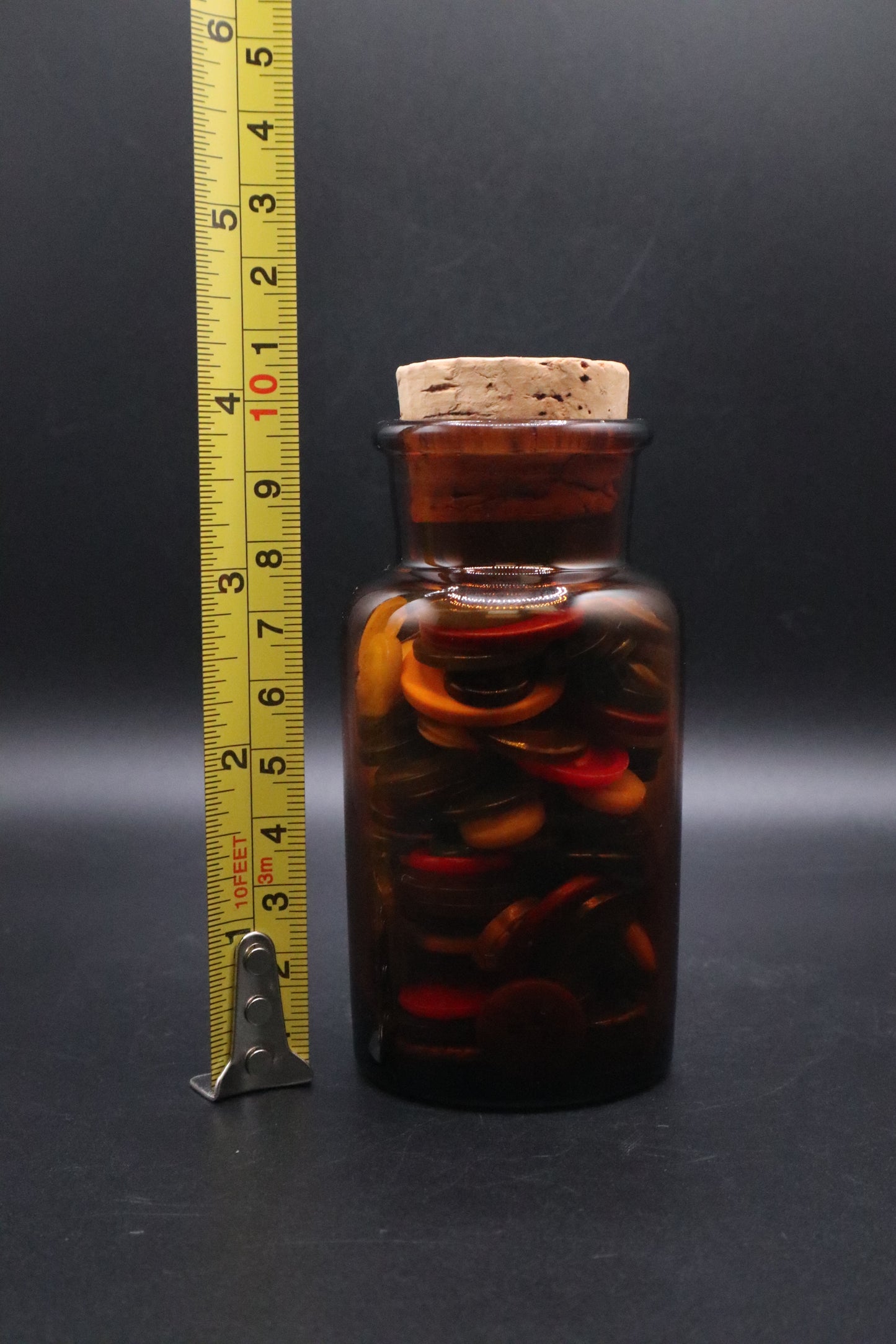 VINTAGE GLASS APOTHECARY JAR WITH VINTAGE BUTTONS