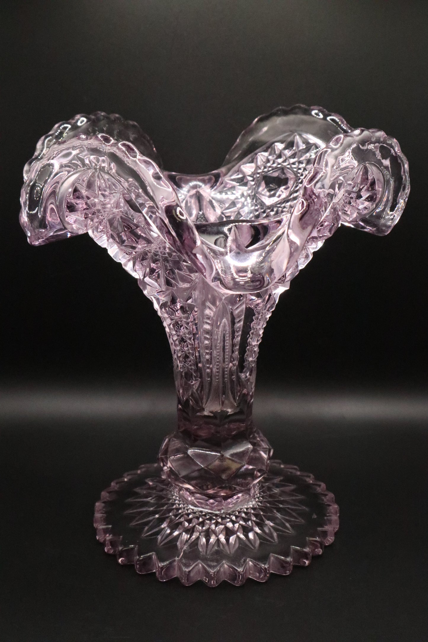 CUT GLASS VASE WITH HOBSTAR PATTERN
