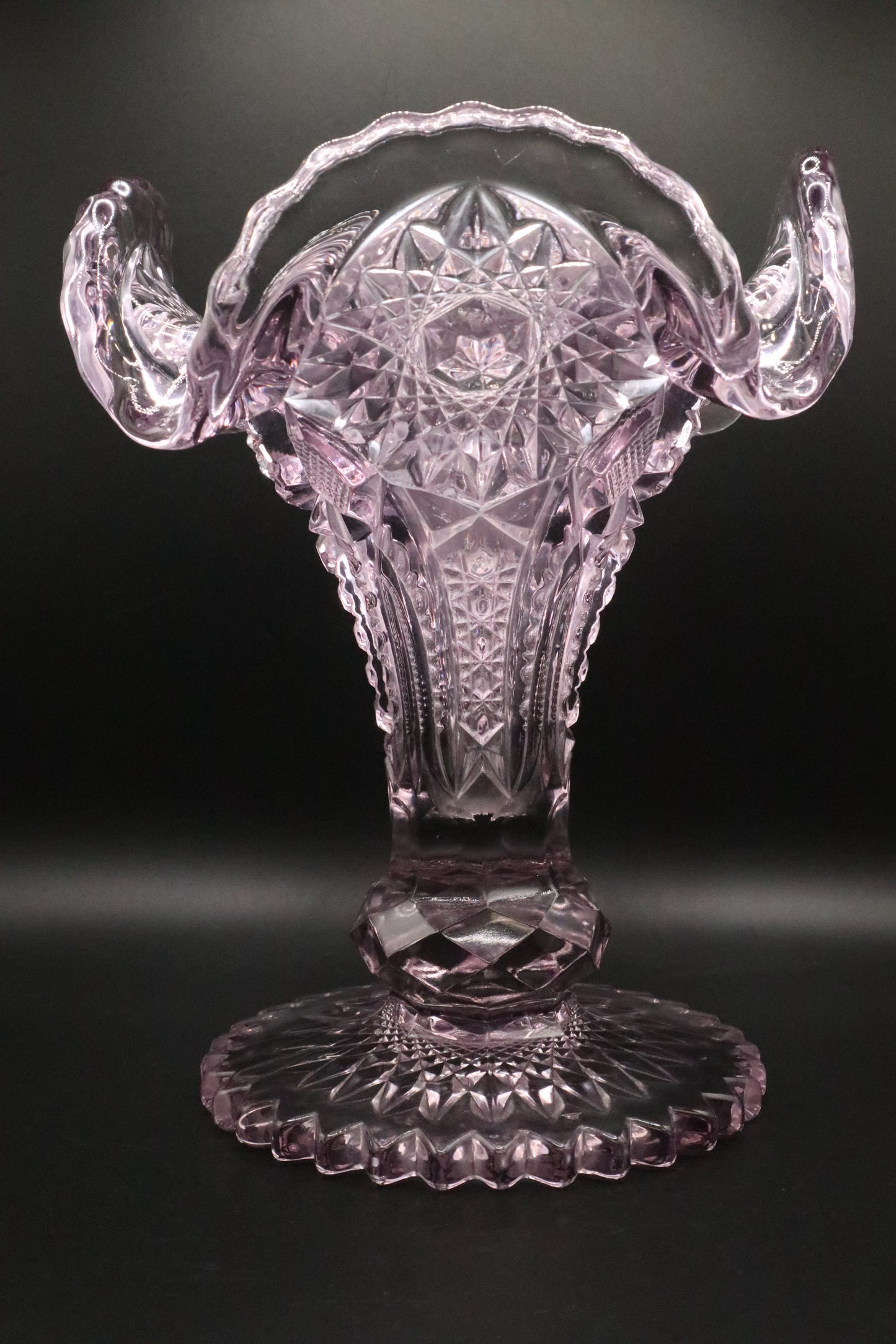 CUT GLASS VASE WITH HOBSTAR PATTERN