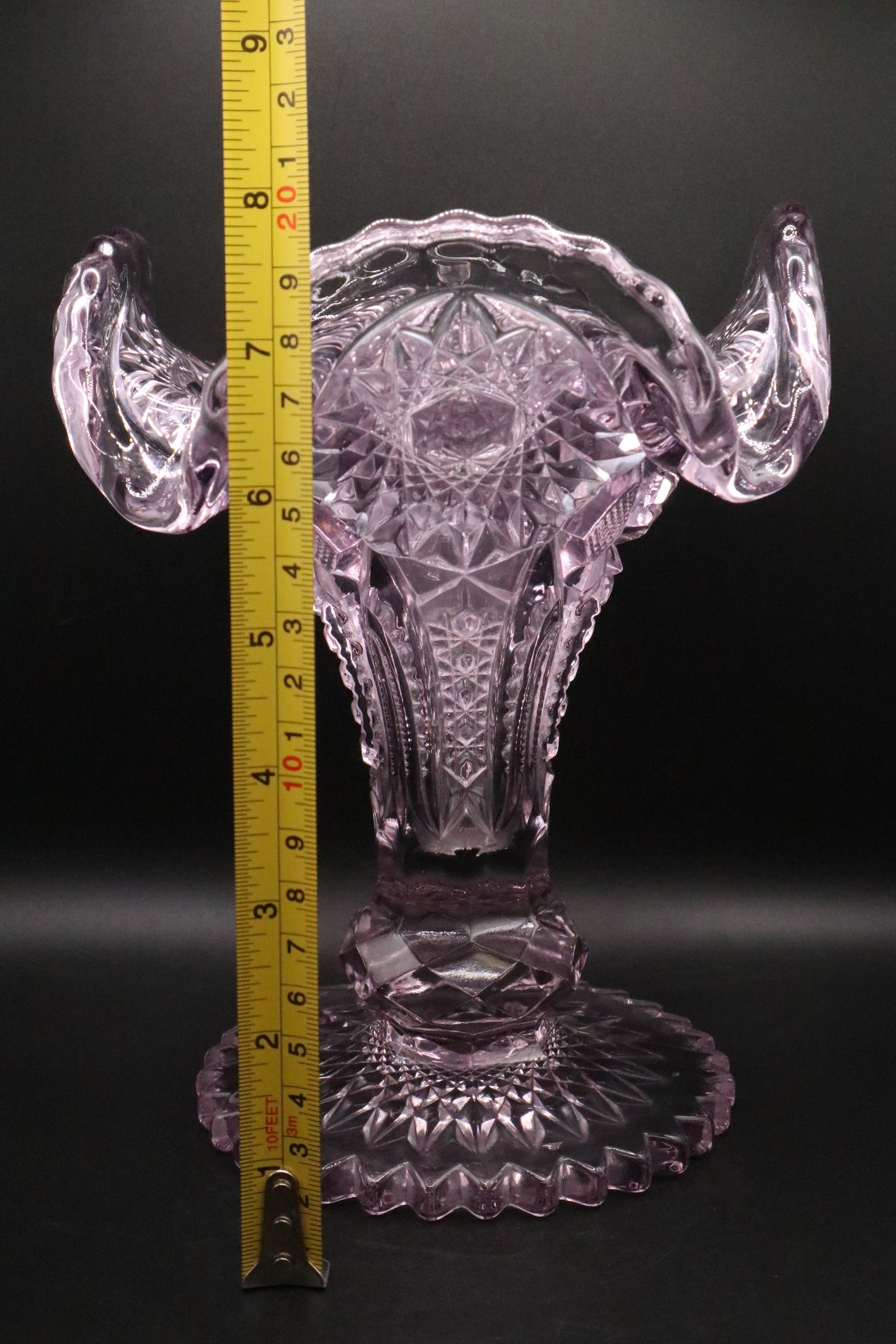 CUT GLASS VASE WITH HOBSTAR PATTERN