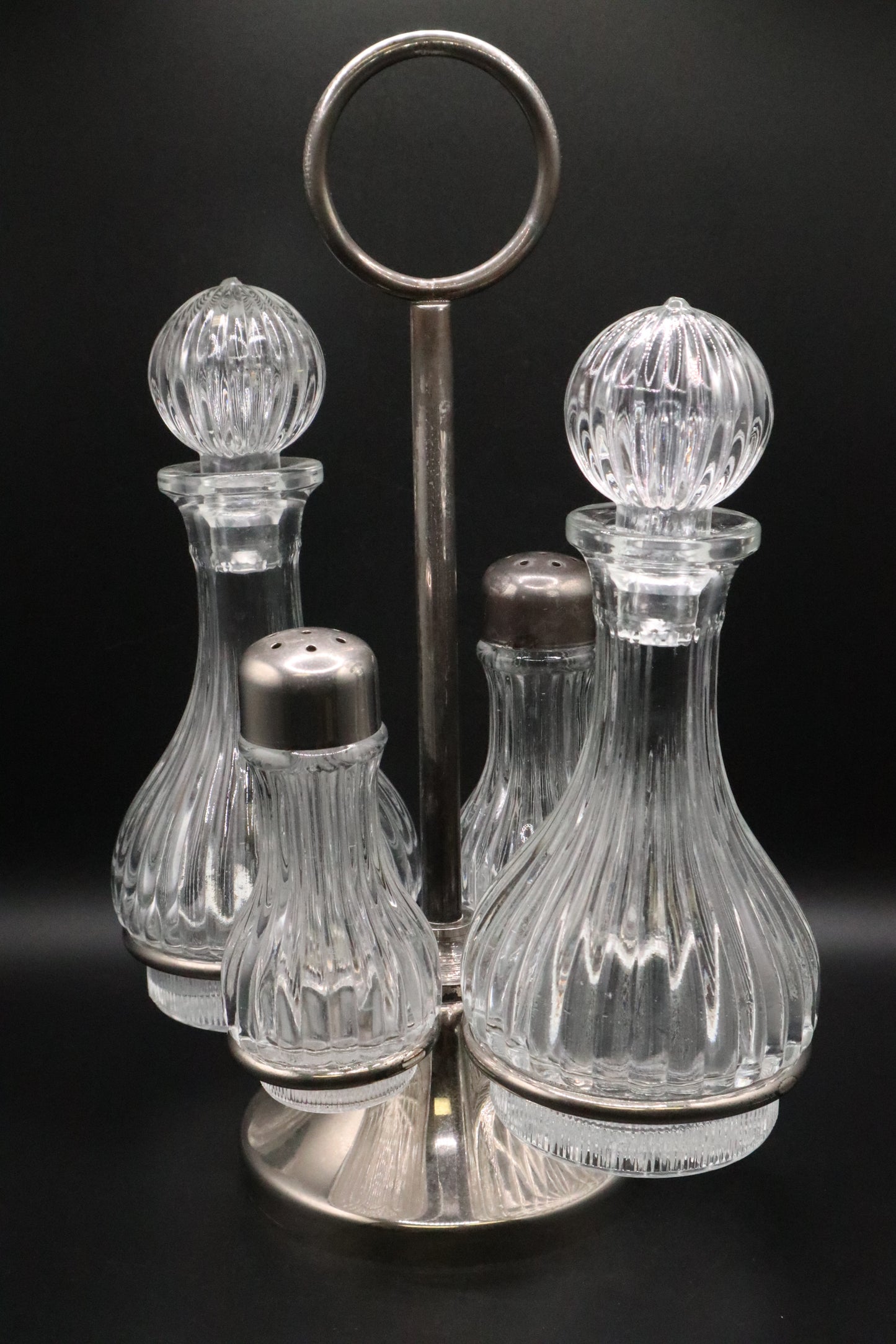 VINTAGE SILVER PLATE 5 PC CRYSTAL CRUET