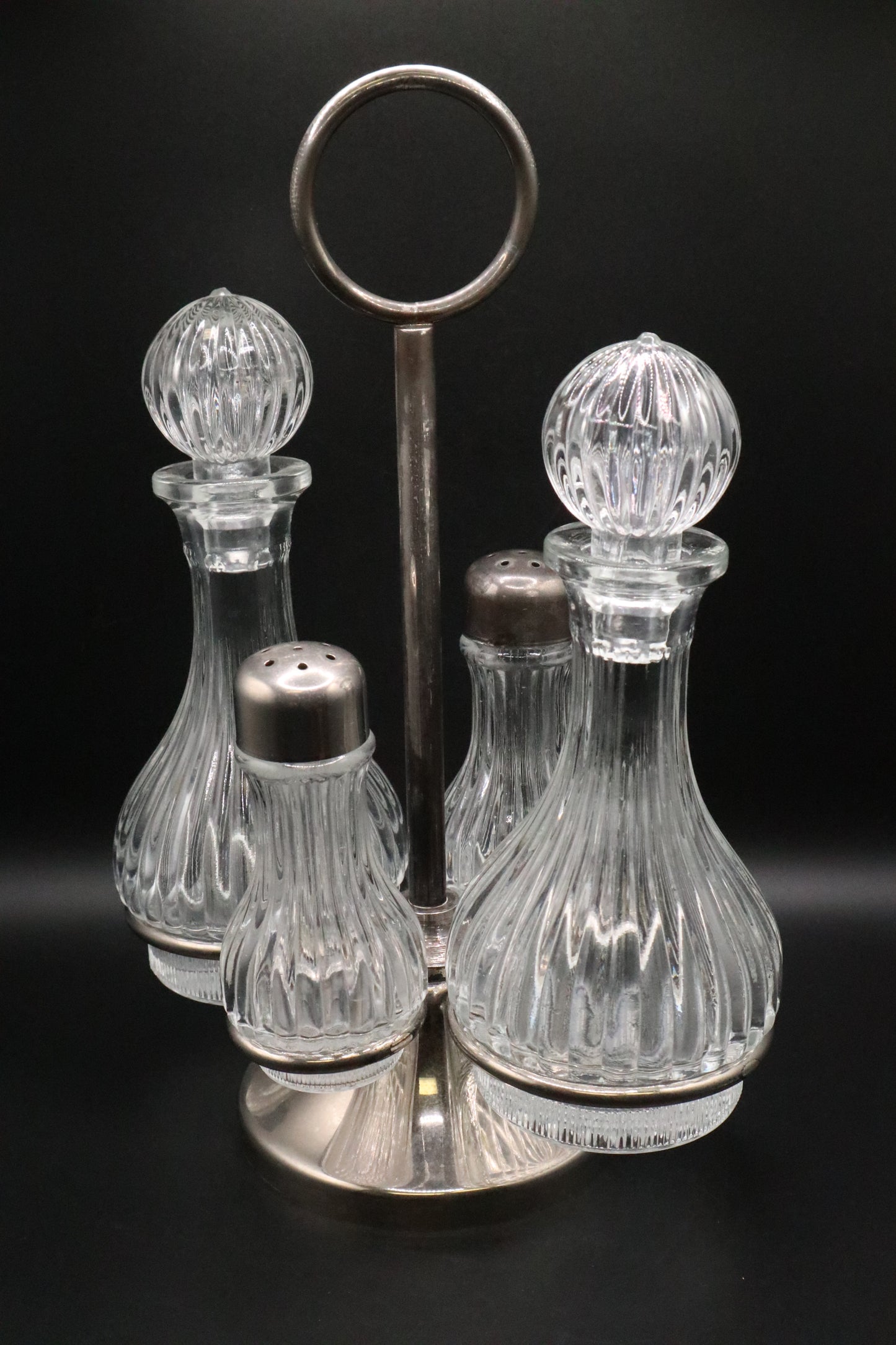 VINTAGE SILVER PLATE 5 PC CRYSTAL CRUET