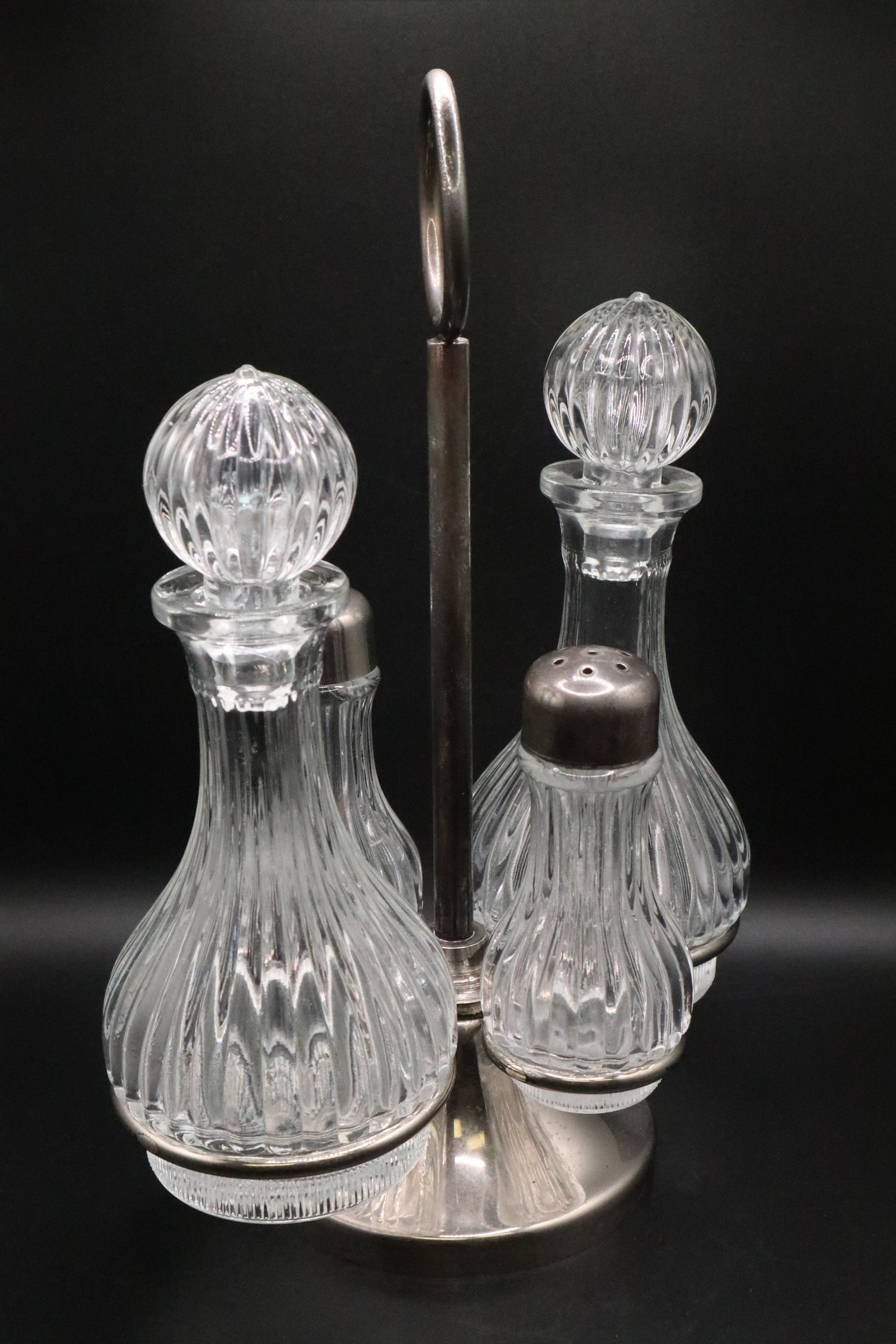 VINTAGE SILVER PLATE 5 PC CRYSTAL CRUET