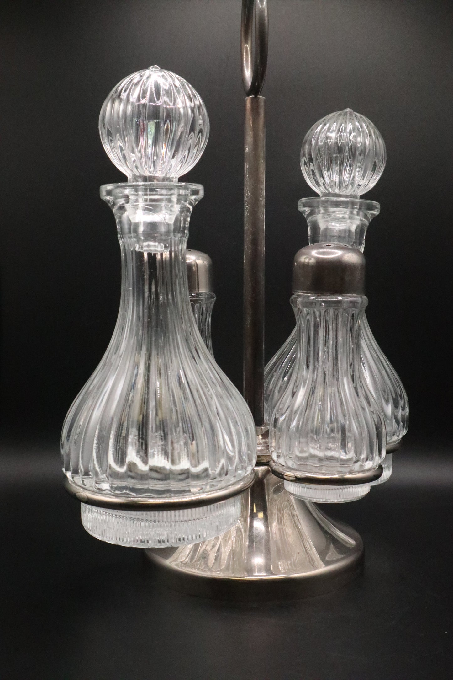 VINTAGE SILVER PLATE 5 PC CRYSTAL CRUET