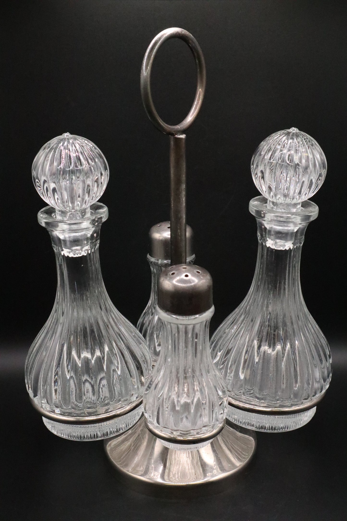 VINTAGE SILVER PLATE 5 PC CRYSTAL CRUET