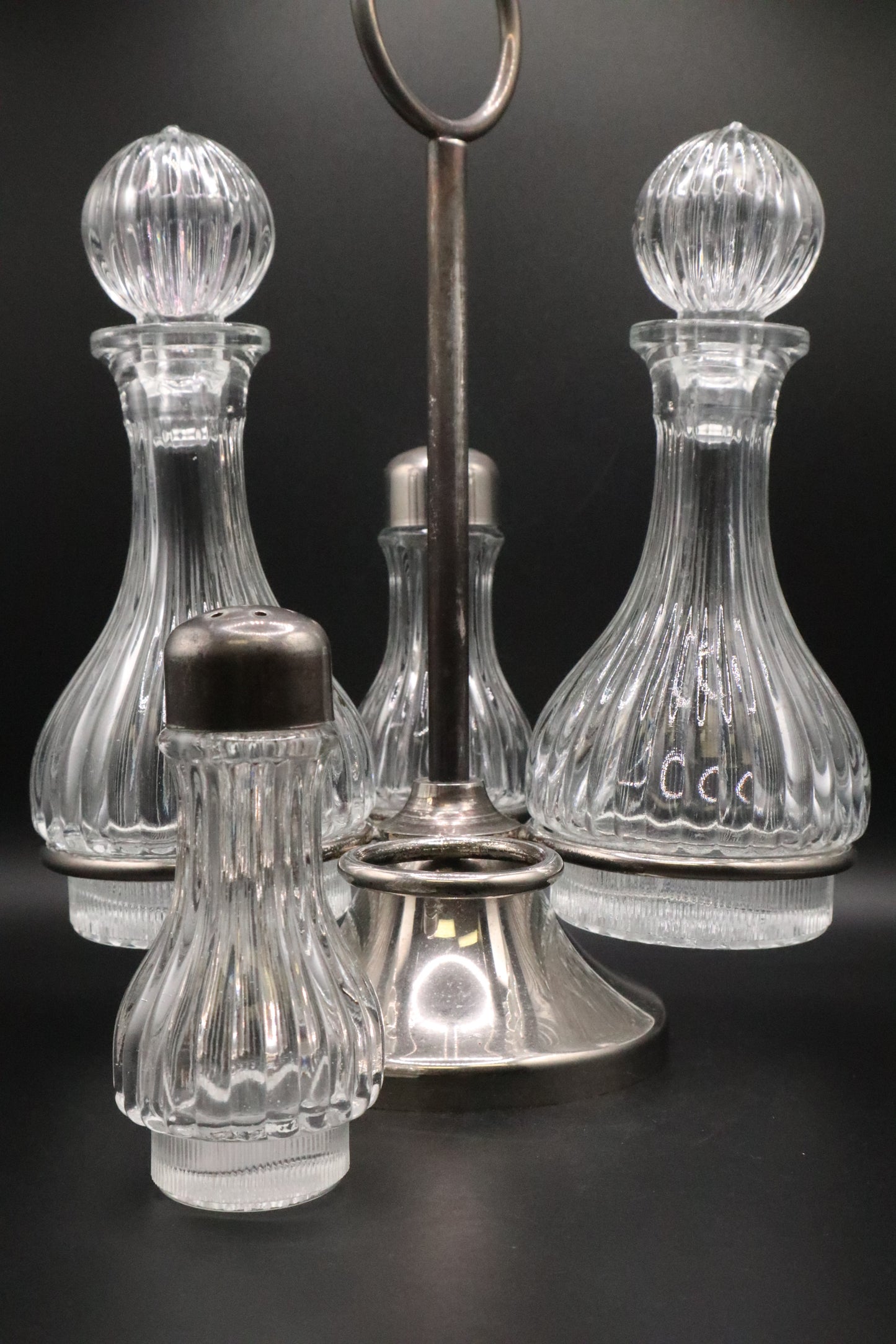 VINTAGE SILVER PLATE 5 PC CRYSTAL CRUET