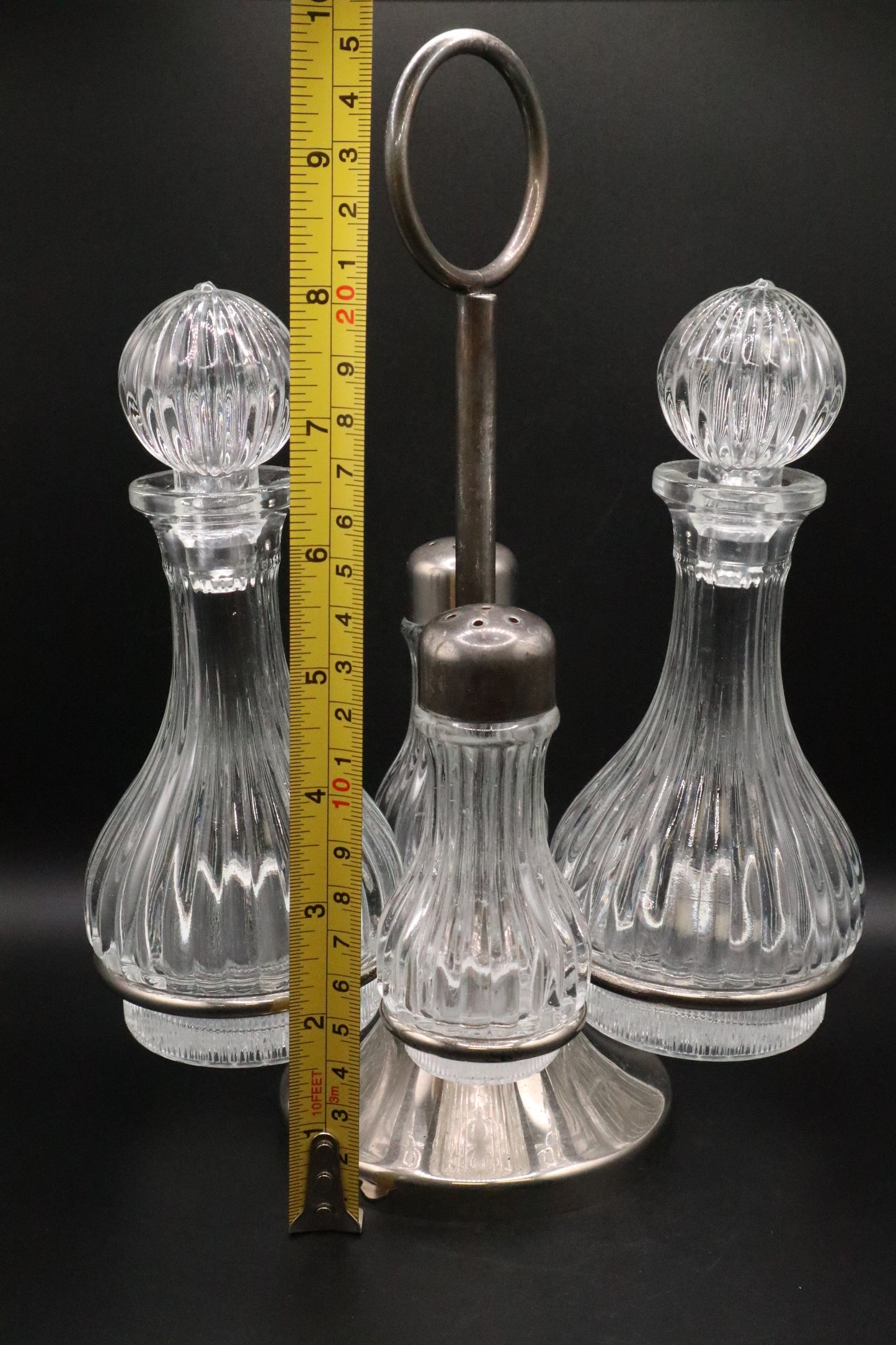 VINTAGE SILVER PLATE 5 PC CRYSTAL CRUET