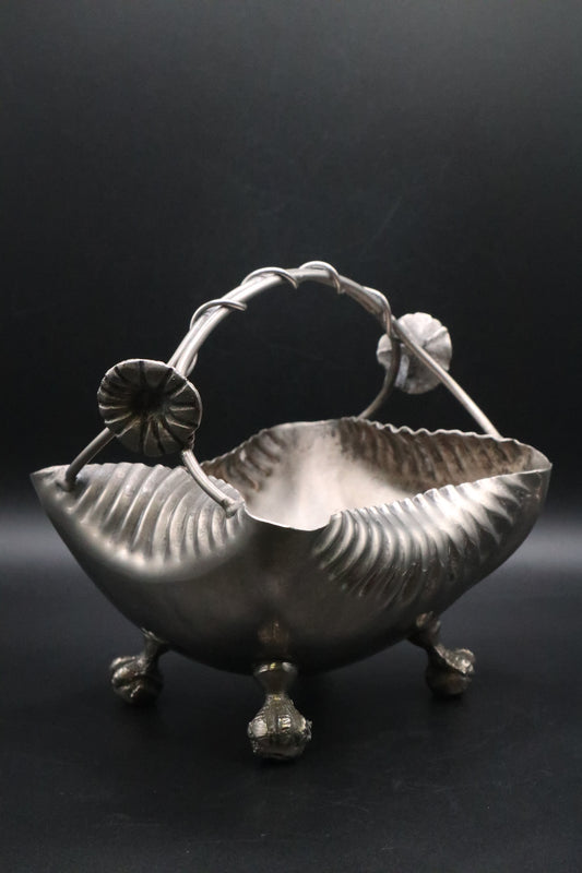 VINTAGE VICTORIAN STYLE SILVER PLATED BOWL WITH ORNATE HANDLE AND CLAW FOOT
