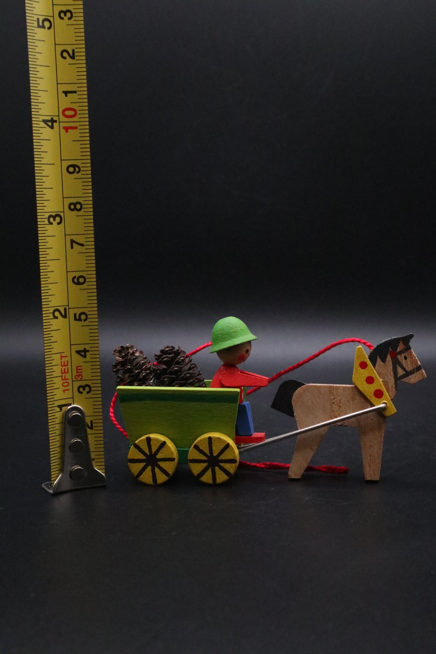 VINTAGE GERMAN STEINBACH VOLKSKUNST WOODEN WAGON BOY WITH PINE CONES AND HORSE