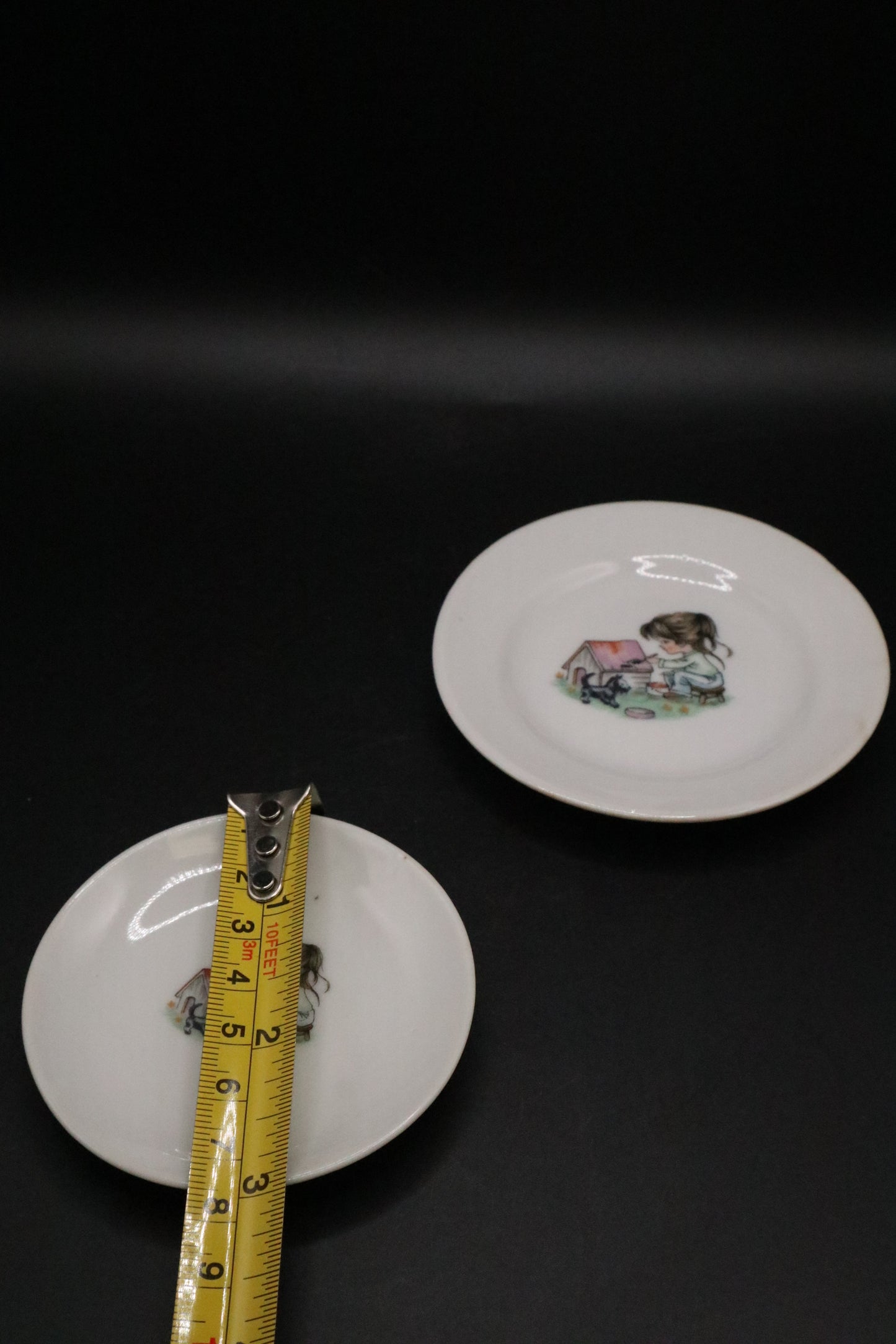 VINTAGE JAPAN CHILD'S PLATES WITH GIRL AND SCOTTIE DOG DESIGN