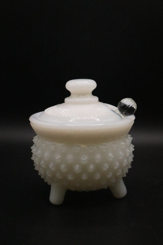 VINTAGE 1950'S MILK GLASS HOBNAIL MUSTARD POT (AS IS)