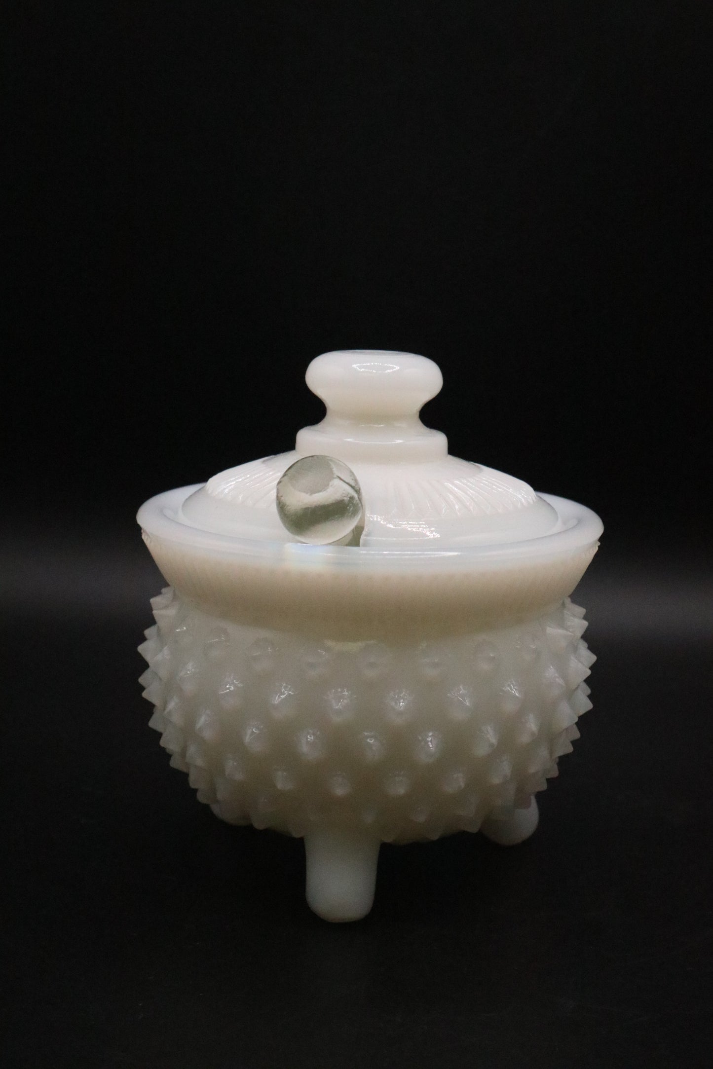VINTAGE 1950'S MILK GLASS HOBNAIL MUSTARD POT (AS IS)