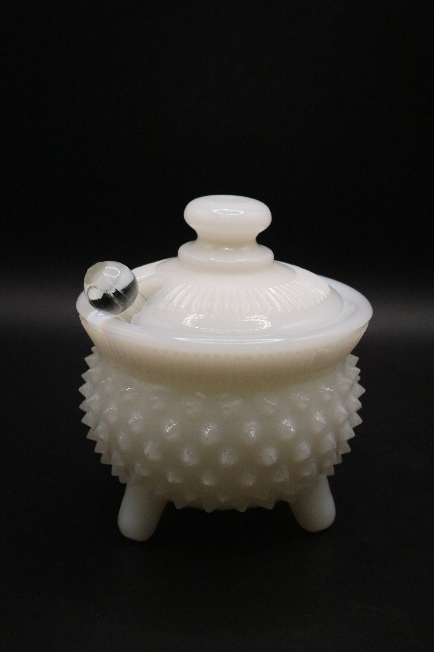 VINTAGE 1950'S MILK GLASS HOBNAIL MUSTARD POT (AS IS)
