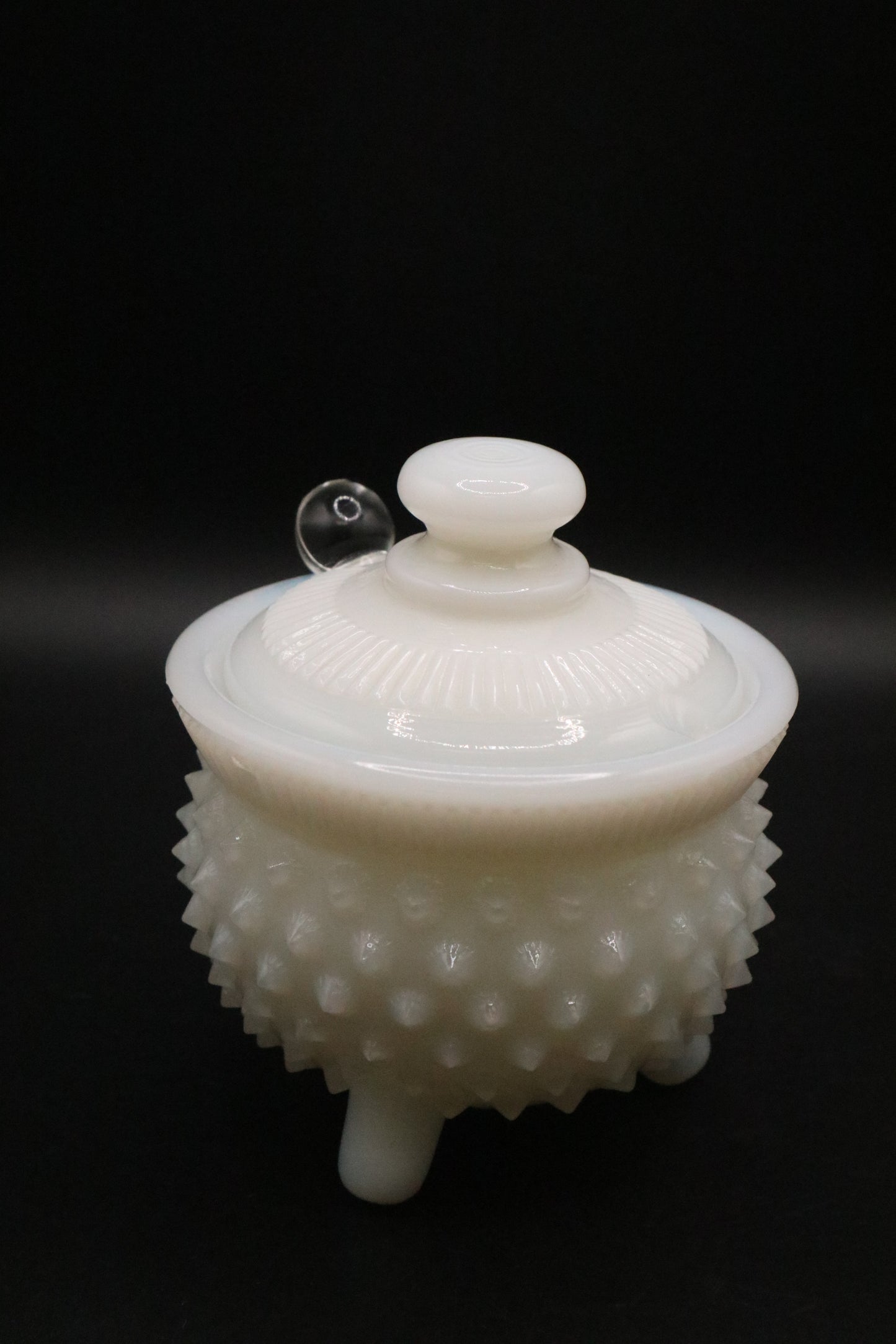 VINTAGE 1950'S MILK GLASS HOBNAIL MUSTARD POT (AS IS)