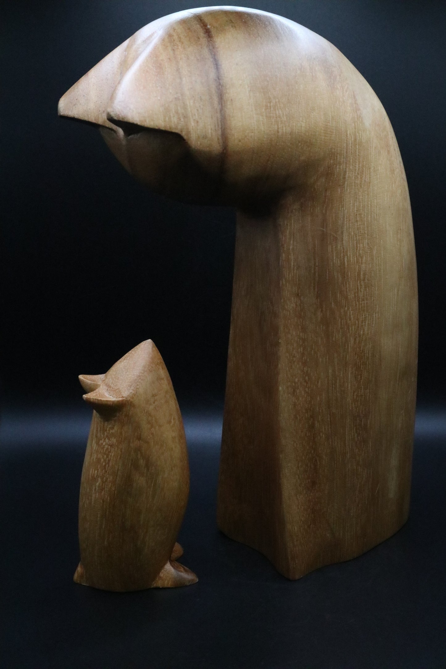 VINTAGE CAT AND MOUSE HAND CARVED WOOD SCULPTURE