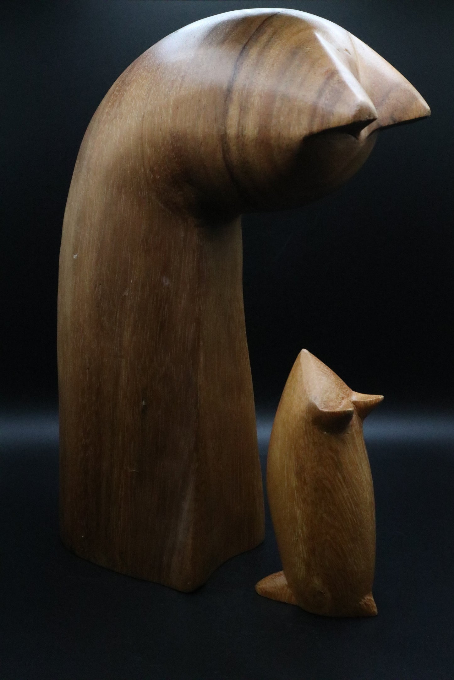 VINTAGE CAT AND MOUSE HAND CARVED WOOD SCULPTURE