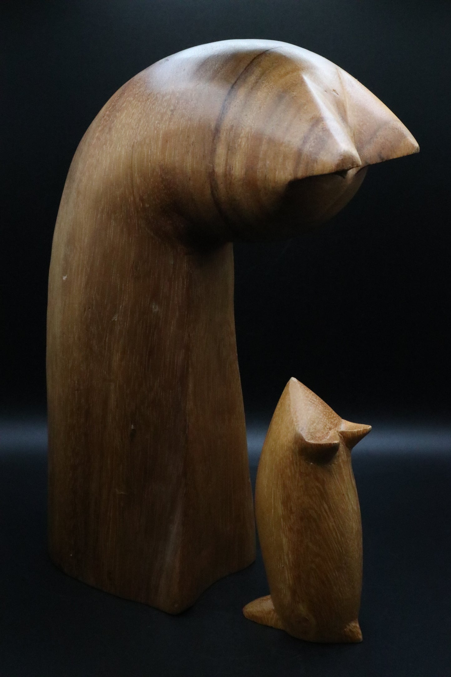 VINTAGE CAT AND MOUSE HAND CARVED WOOD SCULPTURE
