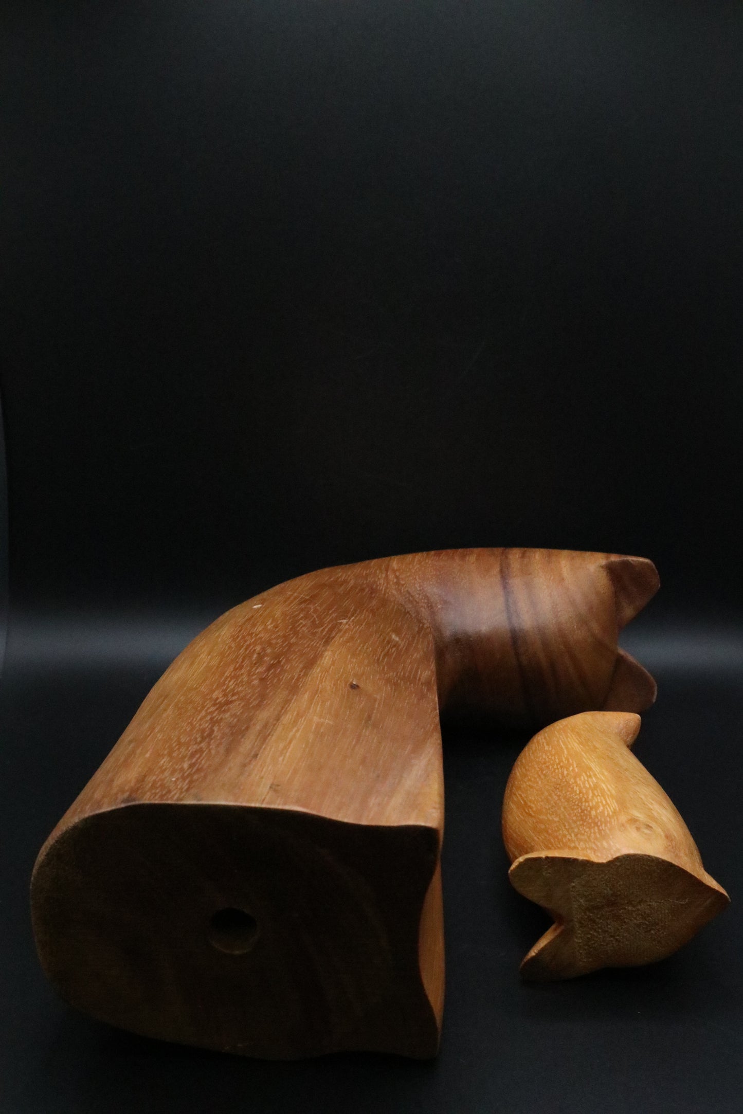 VINTAGE CAT AND MOUSE HAND CARVED WOOD SCULPTURE