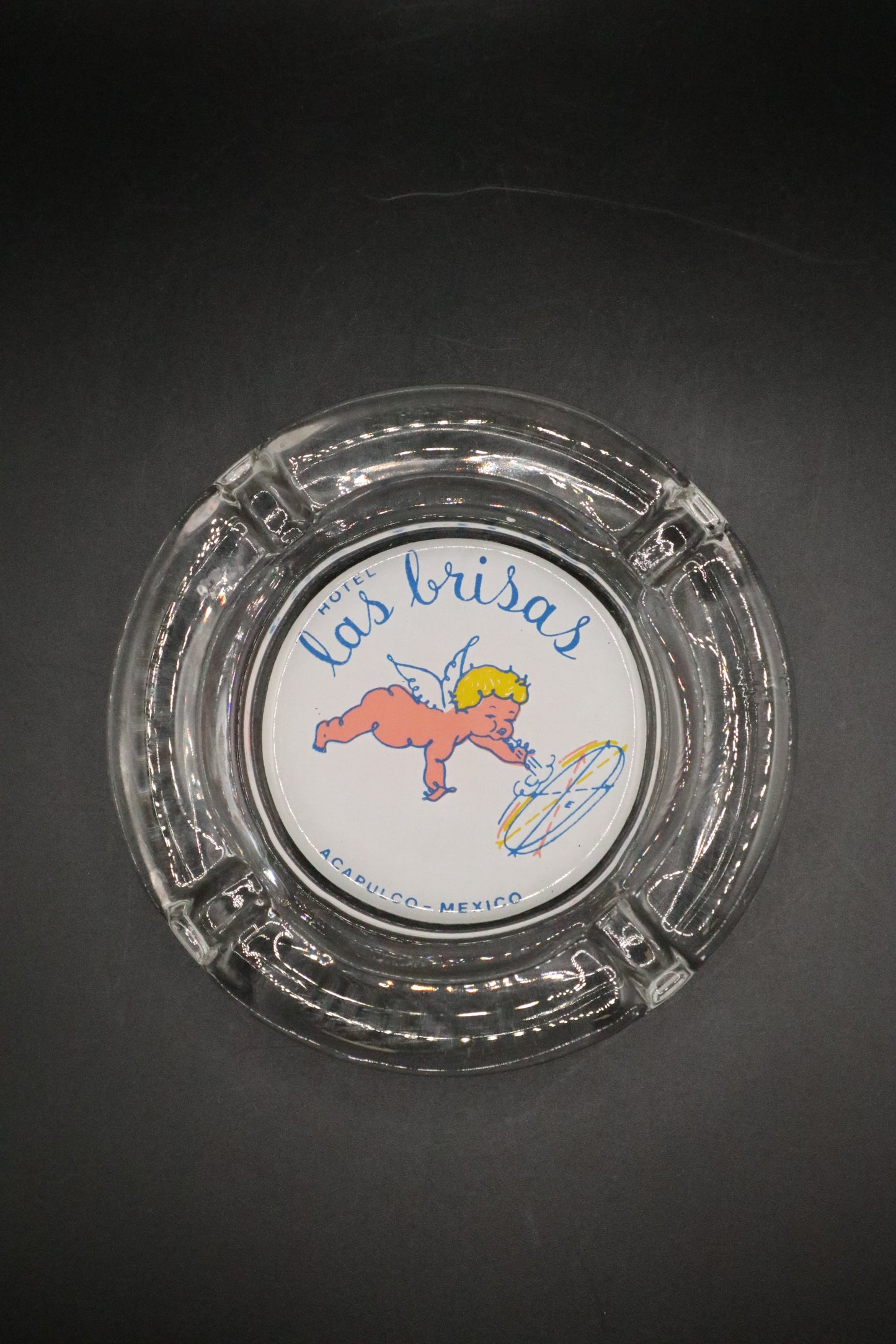 VINTAGE CLEAR GLASS ASHTRAY HOTEL LAS BRISAS MEXICO