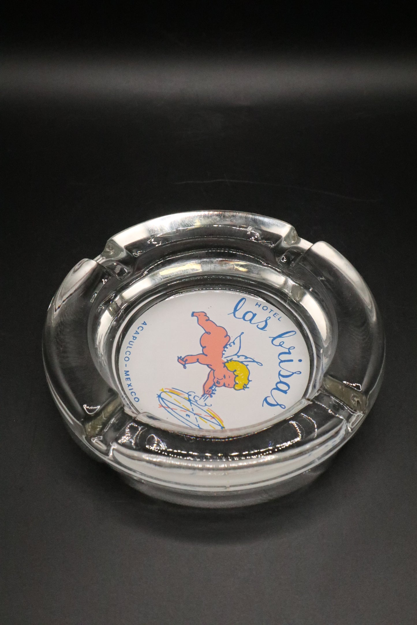 VINTAGE CLEAR GLASS ASHTRAY HOTEL LAS BRISAS MEXICO