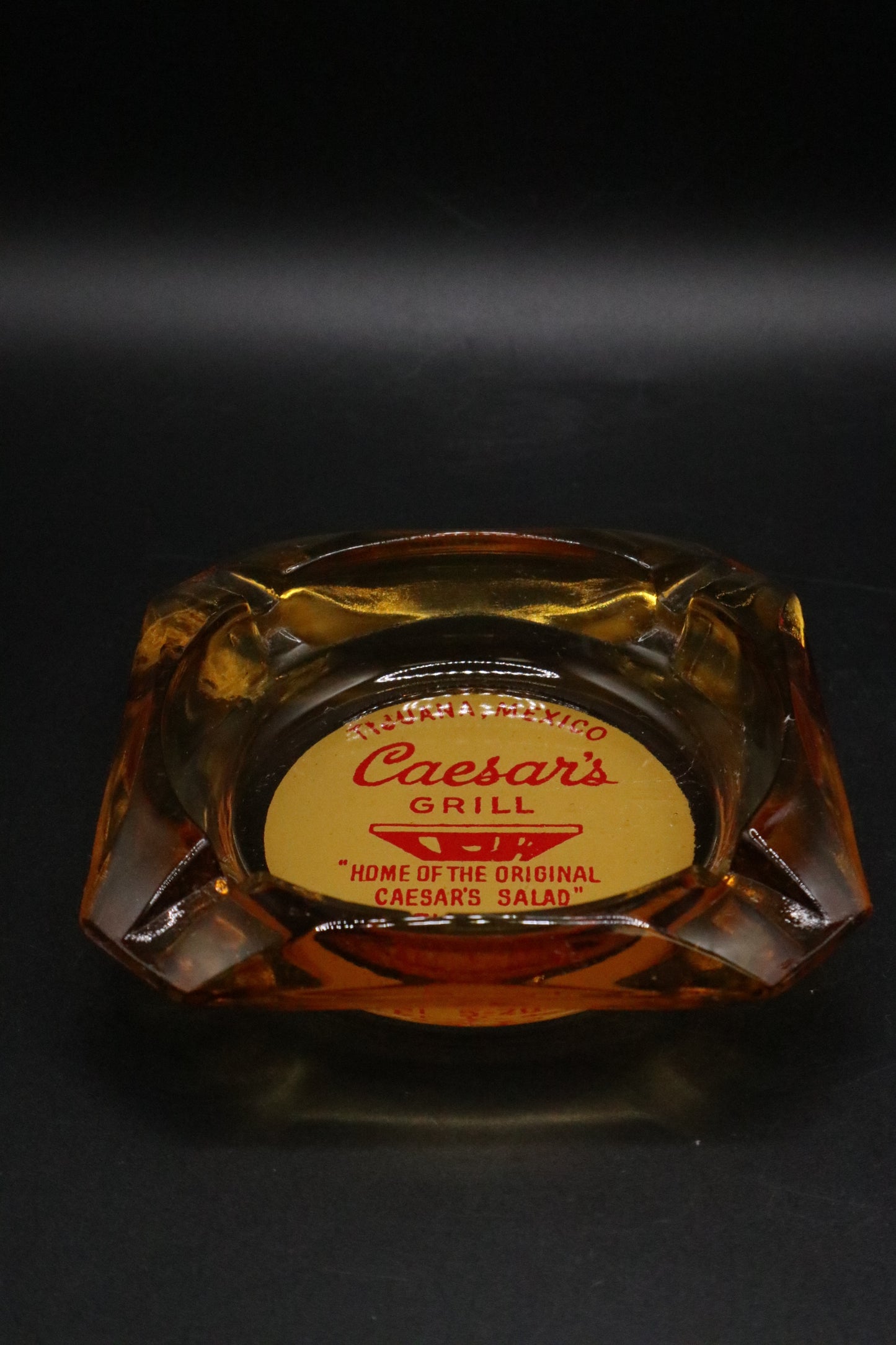 VINTAGE CAESAR'S GRILL AMBER ASHTRAY MEXICO