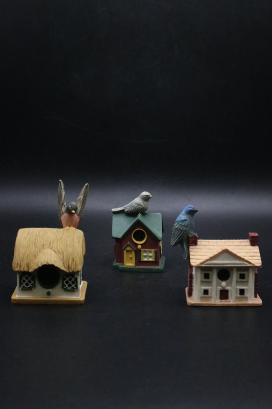 LENOX GARDEN MINITURE BIRD HOUSES THIMBLE COLLECTION SET OF 3