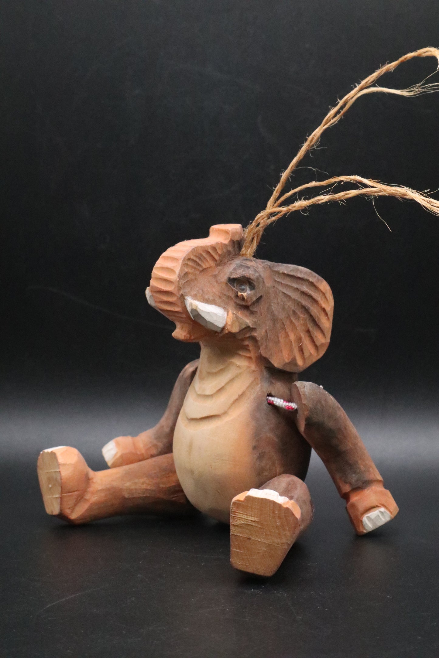 VINTAGE HAND CARVED WOODEN ELEPHANT ORNAMENT