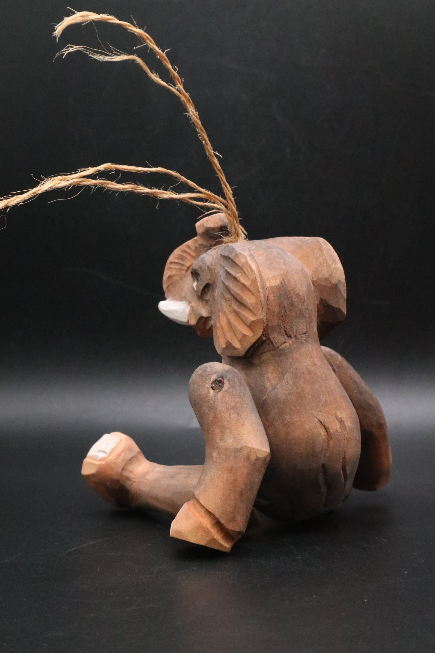 VINTAGE HAND CARVED WOODEN ELEPHANT ORNAMENT