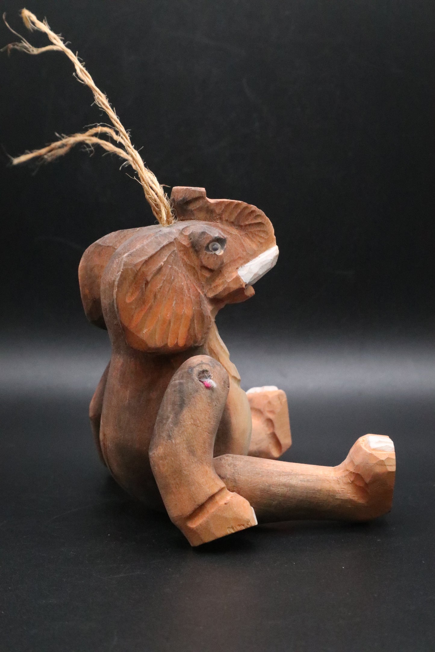 VINTAGE HAND CARVED WOODEN ELEPHANT ORNAMENT