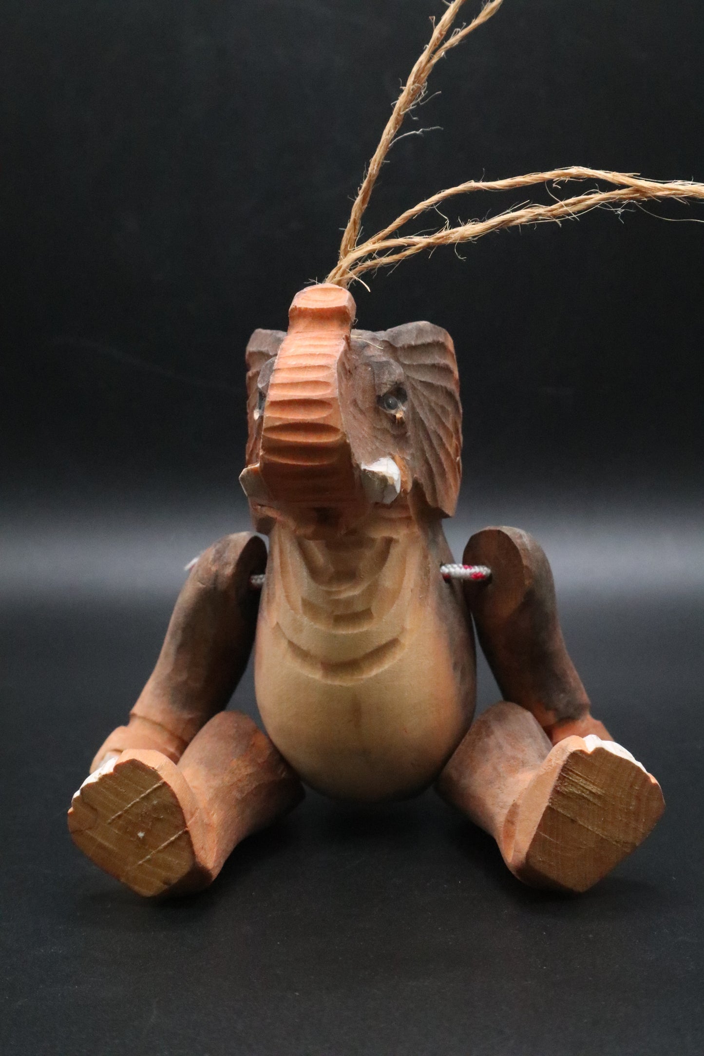 VINTAGE HAND CARVED WOODEN ELEPHANT ORNAMENT