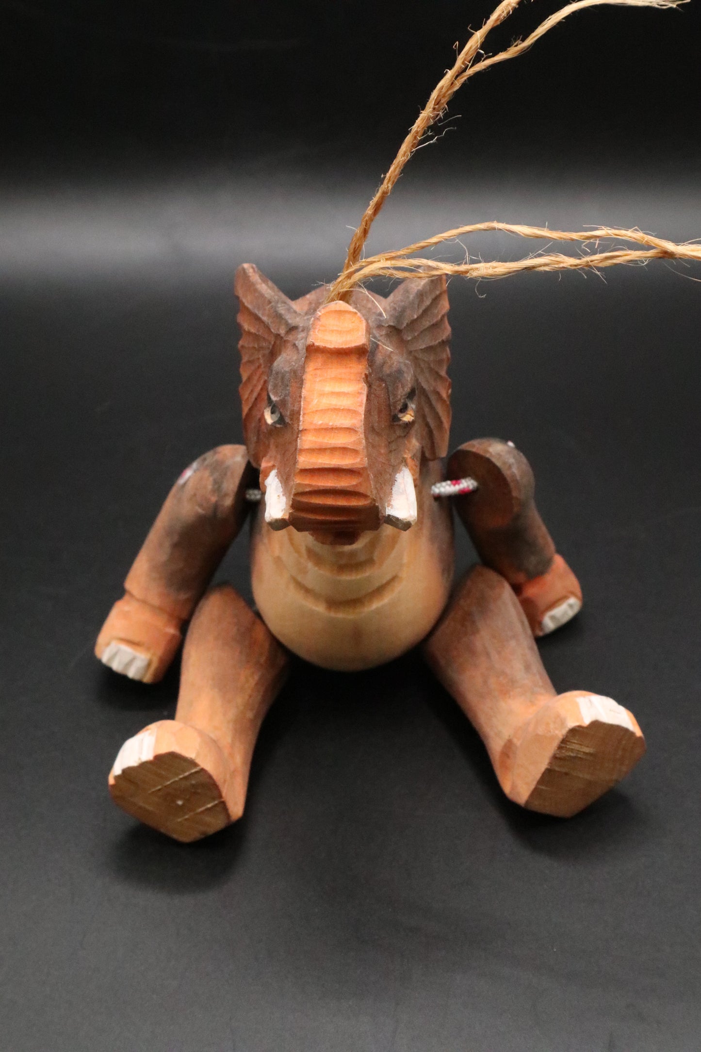 VINTAGE HAND CARVED WOODEN ELEPHANT ORNAMENT
