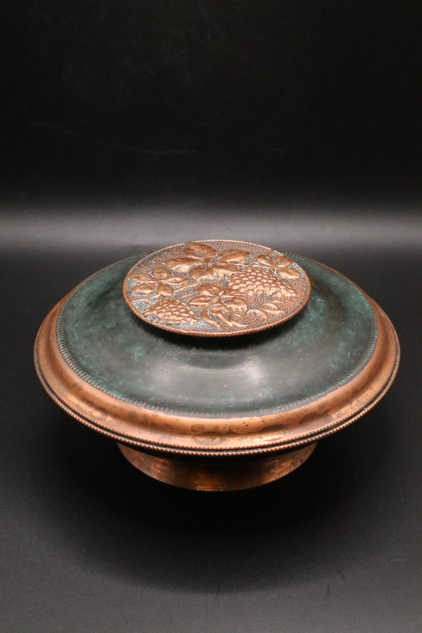 VINTAGE JUDAICA COPPER AND VERDIGRIS BOWL WITH LID