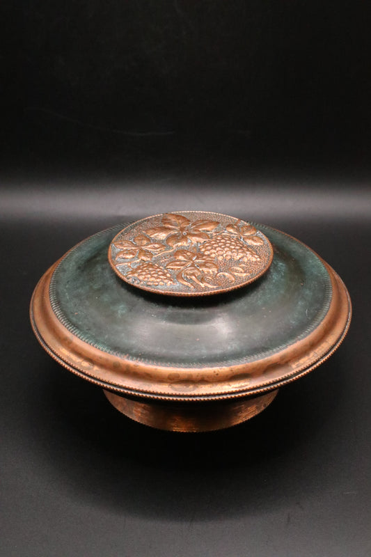 VINTAGE JUDAICA COPPER AND VERDIGRIS BOWL WITH LID