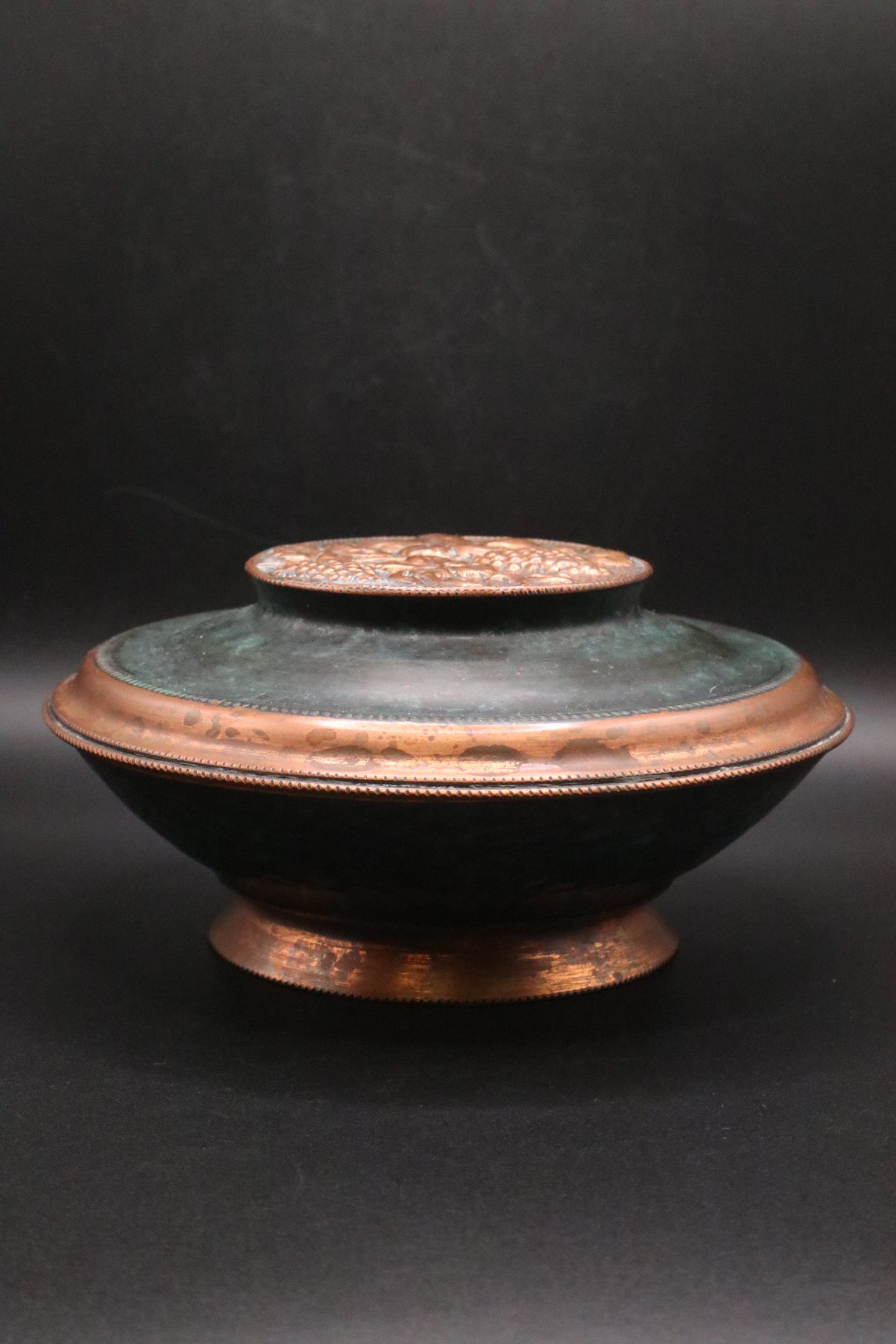 VINTAGE JUDAICA COPPER AND VERDIGRIS BOWL WITH LID