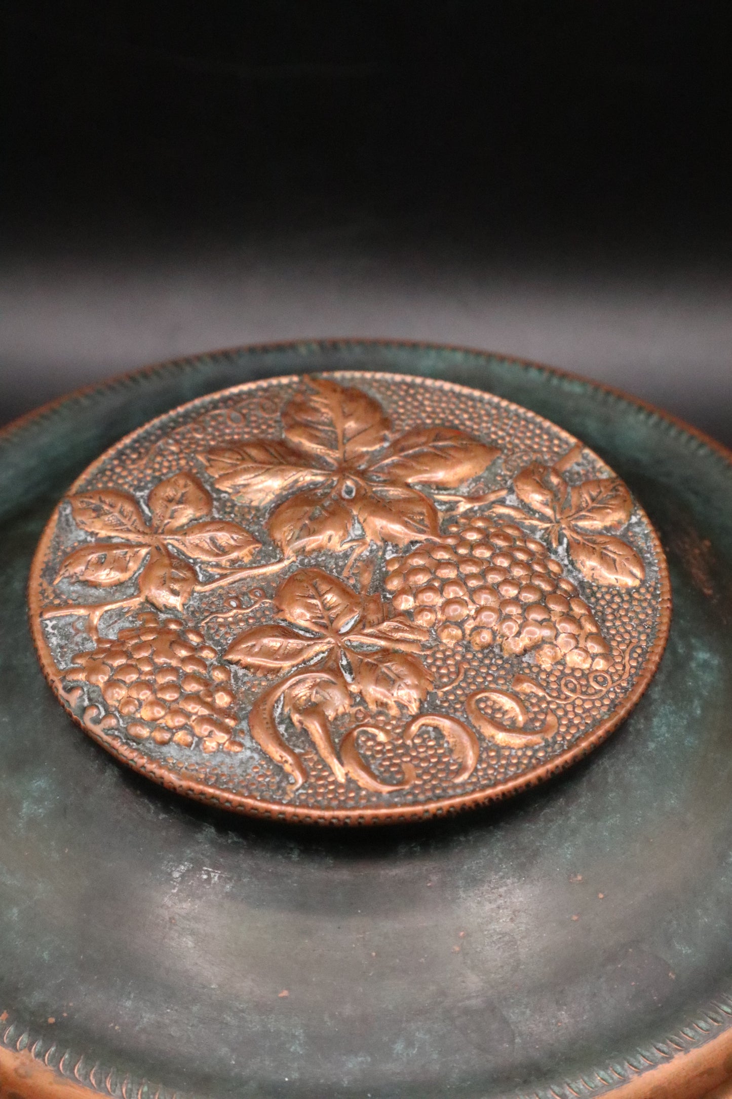 VINTAGE JUDAICA COPPER AND VERDIGRIS BOWL WITH LID